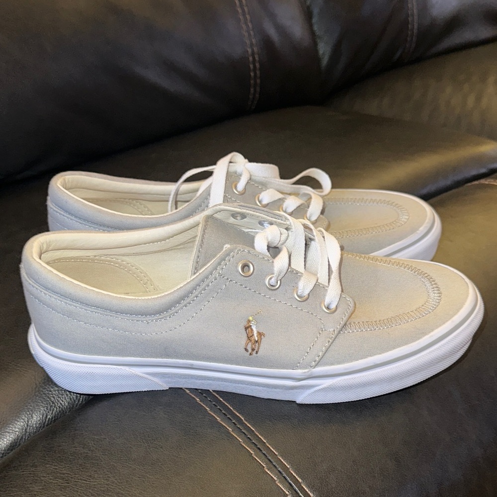 Polo Ralph Lauren Faxon Gray Canvas Sneakers Boat Shoes Sz 7 New - Picture 2 of 5